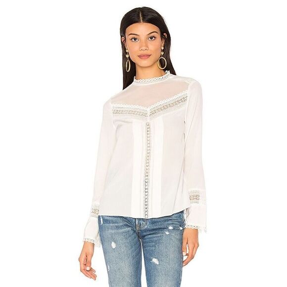 Rebecca Taylor Long Sleeve Sheer Yoke Small Cream Silk Blend Blouse Size 4 - Picture 11 of 14